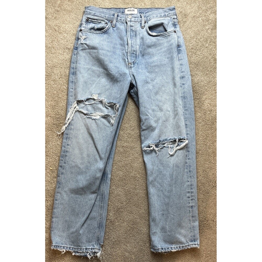 Agolde 90's Jeans Womens 26 Crop High Rise Loose Straight Distressed Button Fly